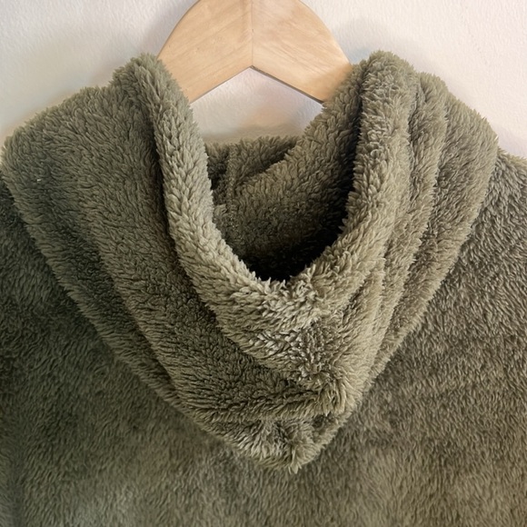 OLIVE GREEN TEDDY BEAR ZIP UP HOODED JACKET WITH POCKETS - Picture 10 of 11